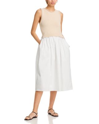 AQUA - Mixed Media Poplin Midi Dress - Exclusive
