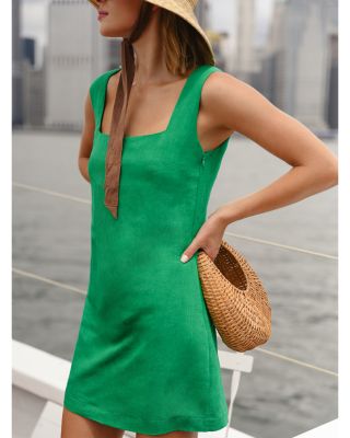 Birdie Linen Blend Square Neck Dress