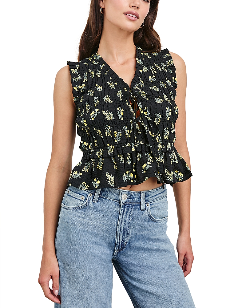 Rails Martine Floral Smocked Ruffle Crop Top In Green