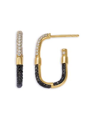 Black & White Diamond Geometric Hoop Earrings in 14K Yellow Gold, 0.80 tcw