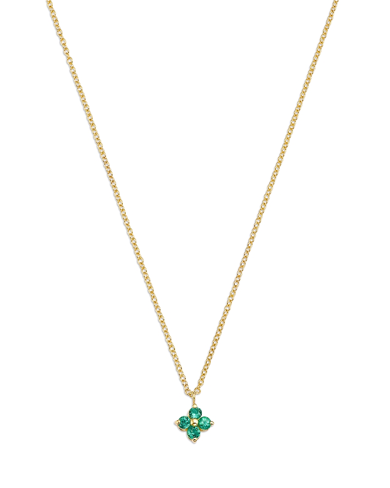 Zoë Chicco 14k Yellow Gold Emerald Gemstones Flower Cluster Pendant Necklace, 14-16 In Yellow