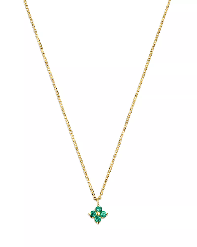 Zoe Chicco 14K Yellow Gold Emerald Gemstones Flower Cluster Pendant Necklace, 14