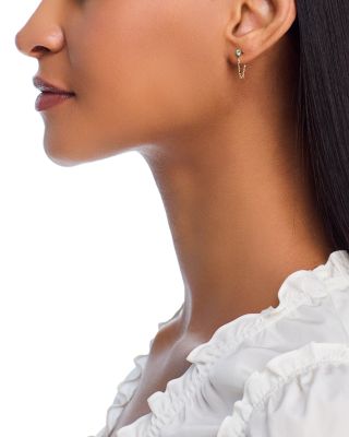 14K Yellow Gold Emerald Gemstones Square Bead Chain Earrings