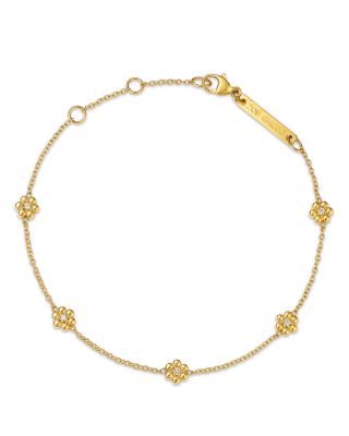 Zoë Chicco - 14K Yellow Gold Prong Diamonds Tiny Bead Flower Link Bracelet