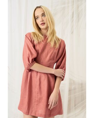 Linen Long Sleeve Mini Dress