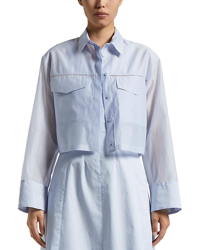 Shop Peserico Cropped Flap Pocket Blouse In Sunrise Blue