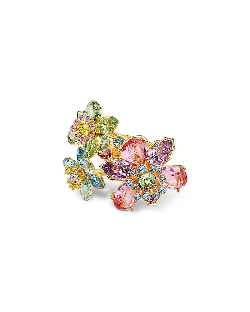 Swarovski Idyllia Triple Crystal Flower Cocktail Ring In Gold/pink