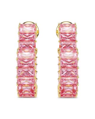 Matrix Pink Crystal Heart Hoop Earrings 