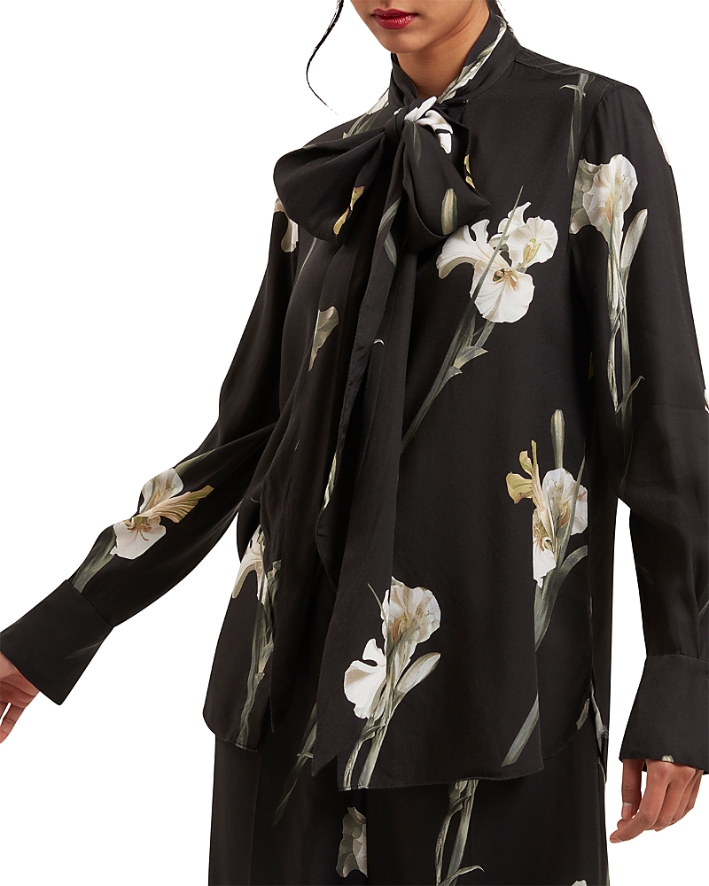 Ted Baker Zakiier Printed Scarf Detail Long Sleeved Blouse In Black