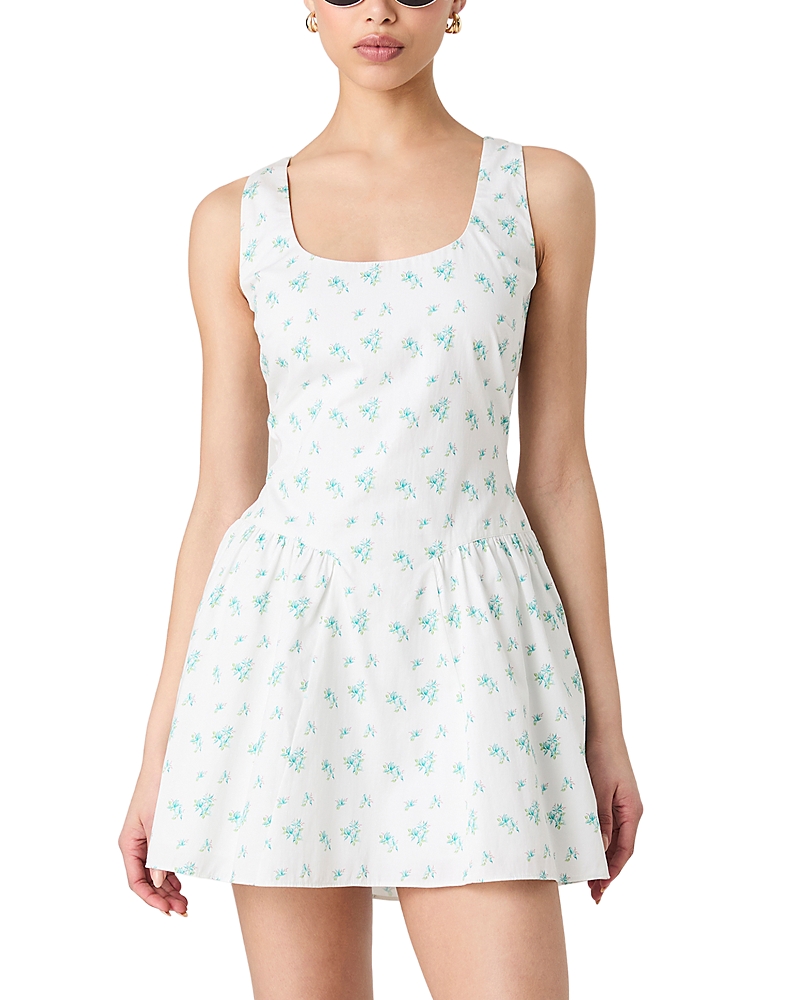 French Connection Anna Fleur Mini Dress In Summer White/pastel Turquoise Multi