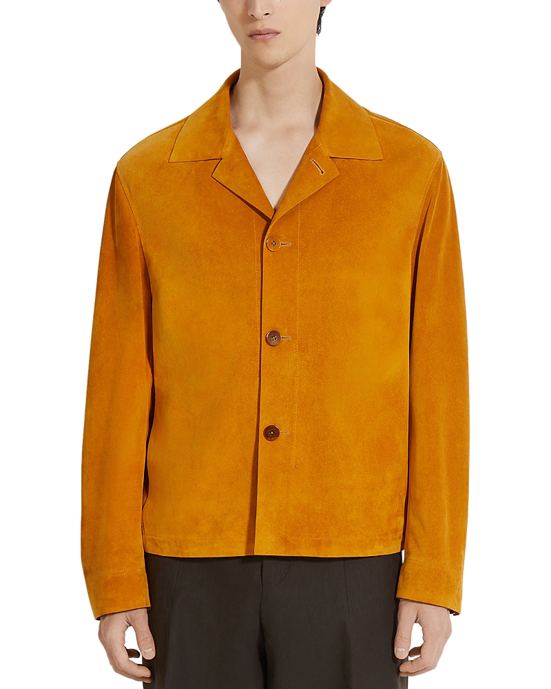 Zegna Ocher Leather Regular Fit Shirt Jacket
