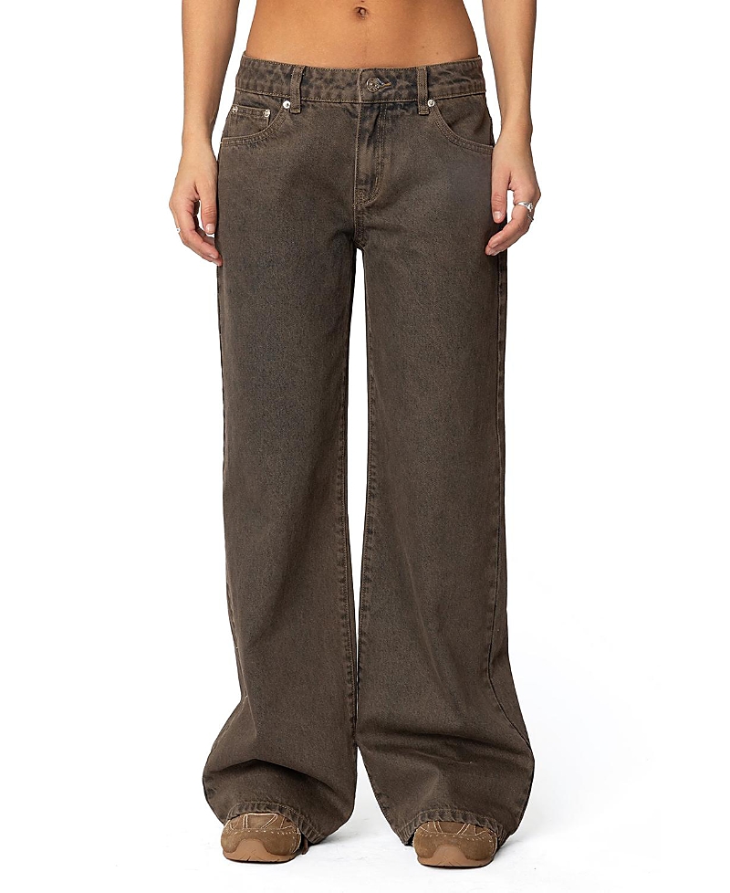 Shop Edikted Zahra Mud Wash Low Rise Jeans In Brown-washed