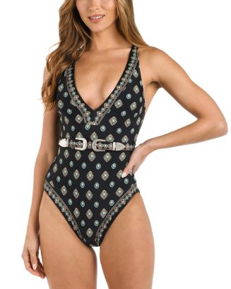 Le☆S☆Ca レスカ　サマーブランケット L'AGENCE Lisa South Western Plunge Belted One Piece Swimsuit