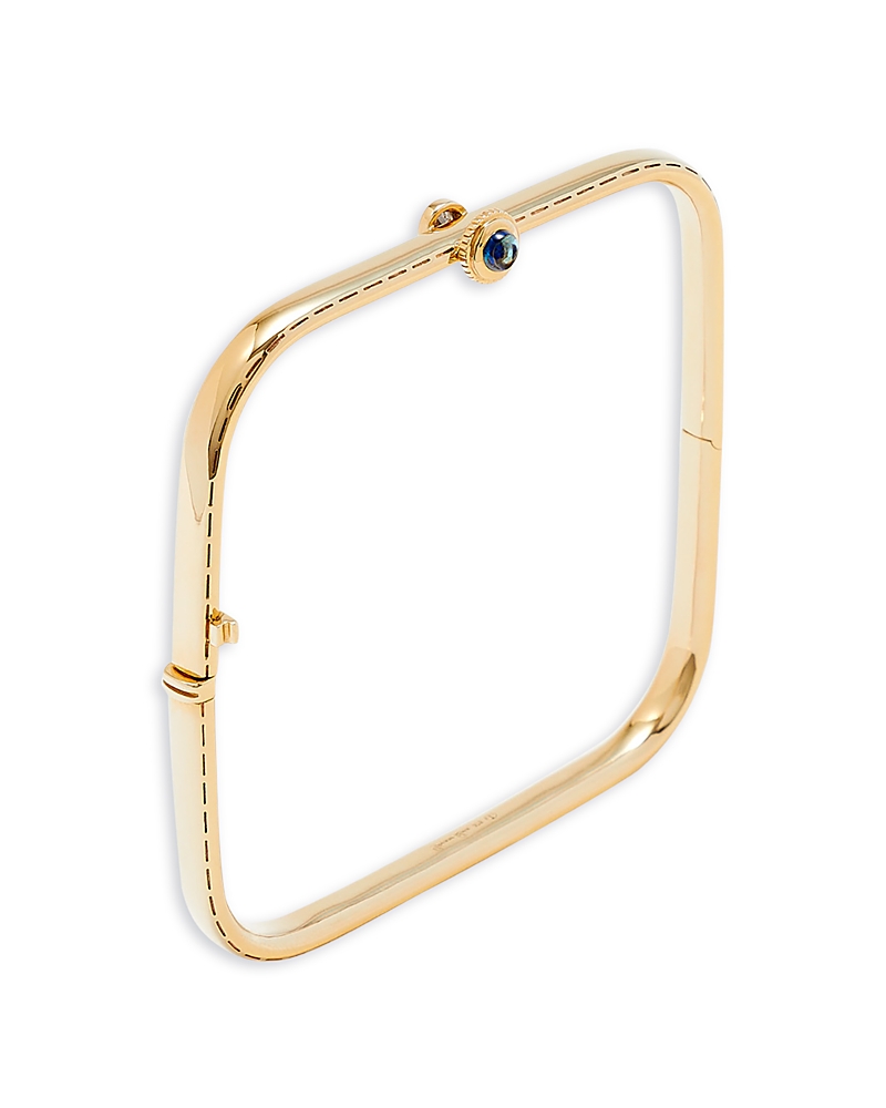 Yvonne Léon 9k Yellow Gold Blue Sapphire & Gray Diamond Jonc Gousset Square Bangle Bracelet In Yellow Gold