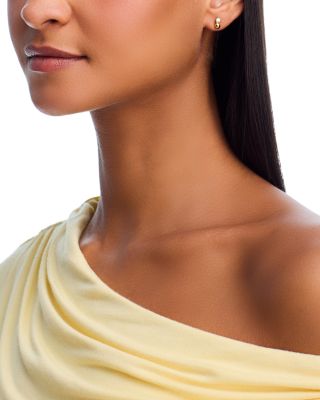 Diamond & Polished Bead Stud Earrings in 14K Yellow Gold, 0.2 tcw