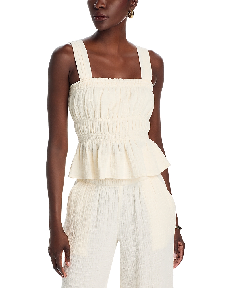 Steve Madden Gabrielle Shirred Peplum Tank In Ivory