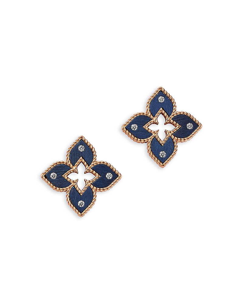 Roberto Coin 18K Rose Gold Venetian Princess Titanium Diamond Flower Stud Earrings