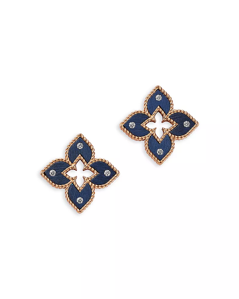Roberto Coin 18K Rose Gold Venetian Princess Titanium Diamond Flower Stud Earrings
