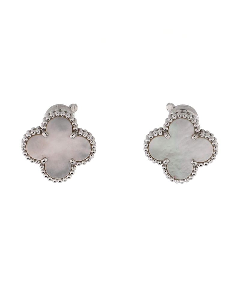 Pre-owned Pre-owned Van Cleef & Arpels Van Cleef & Arpels Vintage Alhambra Earrings 18k White Gold And Mother Of Pearl
