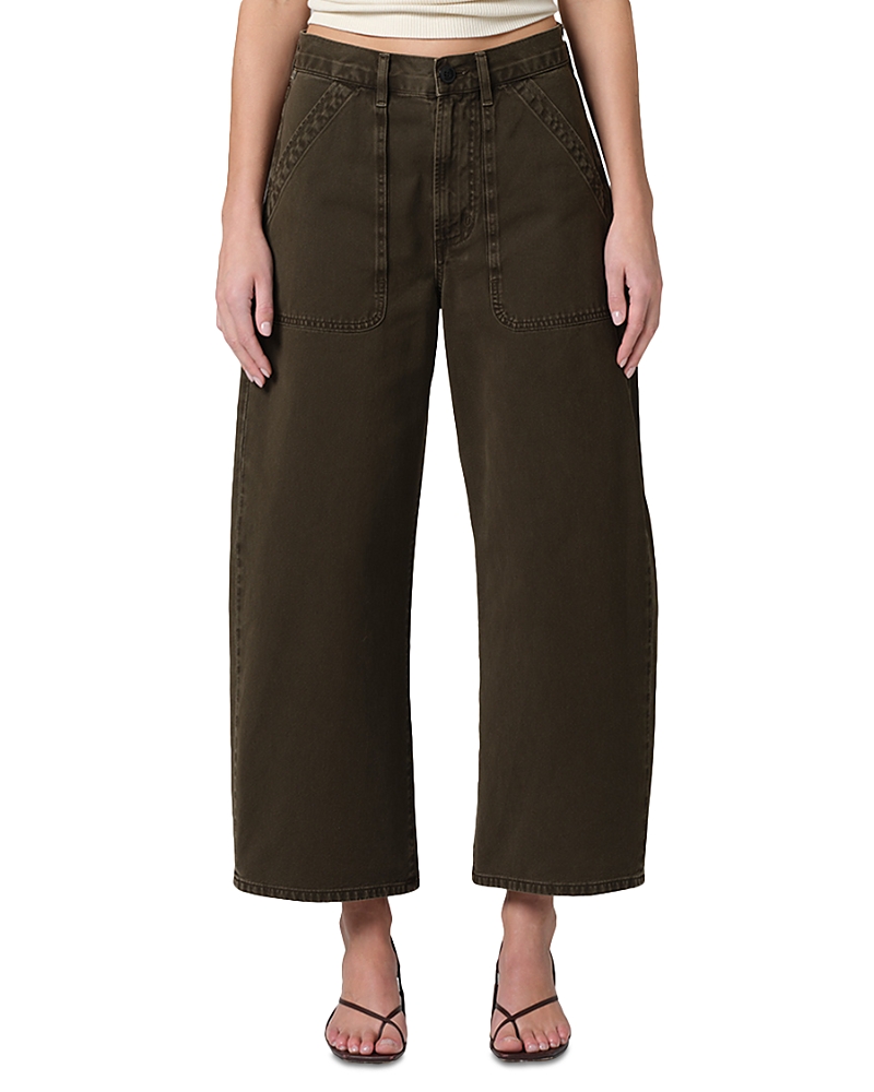 Citizens Of Humanity Ayla High Waist Crop Wide Leg Twill Utility Pants In Black