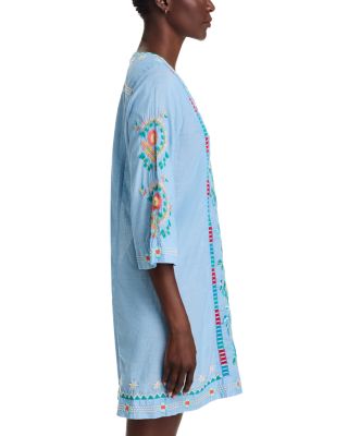 Embroidered Split Neck Swing Dress