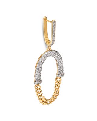 Diamond Pav&eacute; Oval Chain Drop Earring in 14K Yellow Gold, 1.38 tcw 