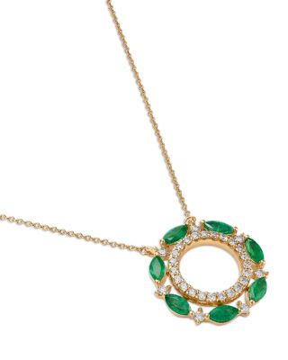 Emerald & Diamond Circle Pendant Necklace in 14K Yellow Gold, 18"