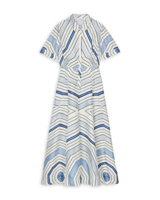 Spiral Motif Silk Midi Dress