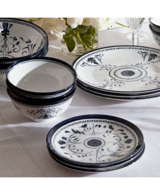 Et Cie Bruges Blue Porcelain 16 Piece Dinnerware Set, Service for 4