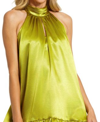 High Neck Satin Mini Dress with Keyhole