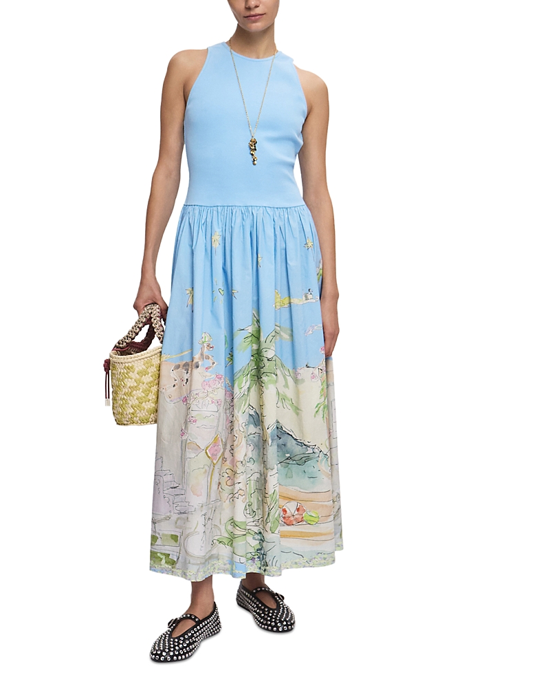 Alemais Womens Sky Sky Anouk Graphic-pattern Cotton Midi Dress In Blue