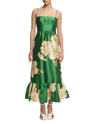 bloomingdales sage green dress Luxury Sage Green 3D Flowers Sweetheart Evening Dress with Cape SS346 –  Sharon Said main image 0