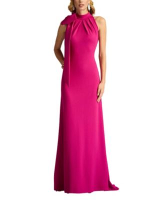 Sims Taffeta Shoulder Bow Halter Gown