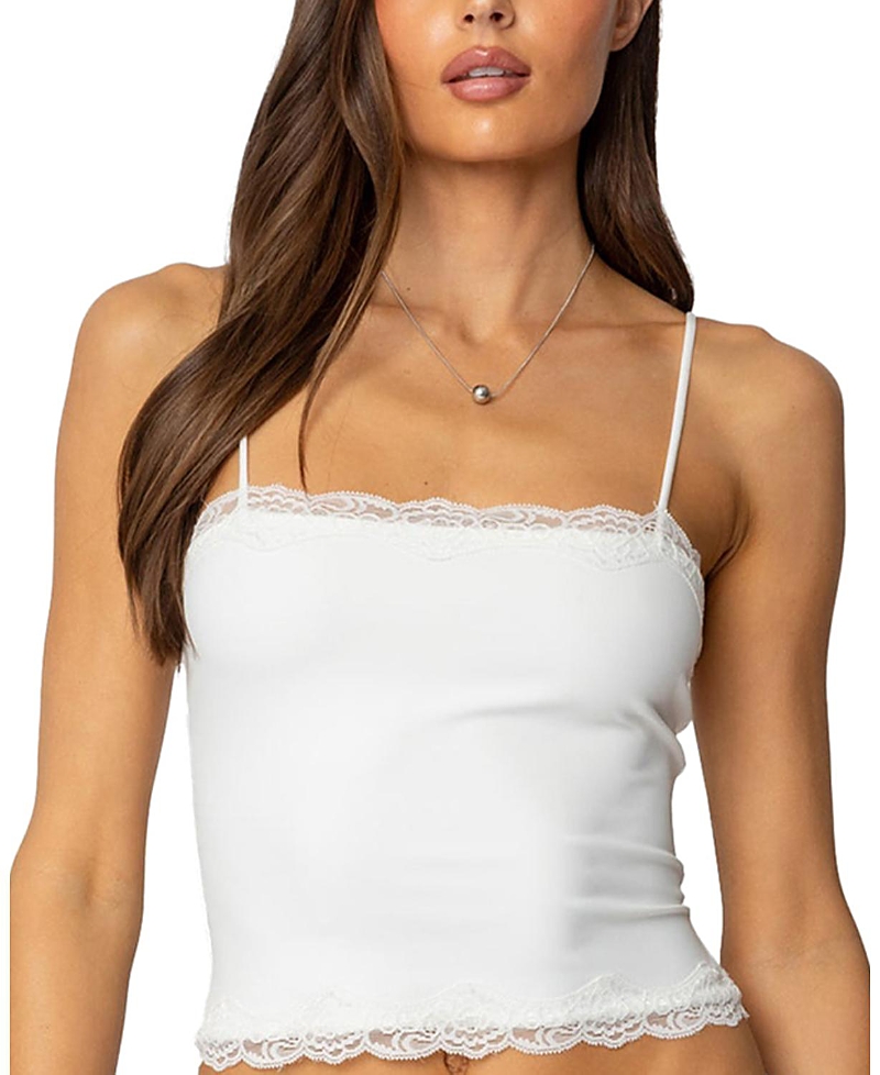Shop Edikted Cruella Lace Trim Tank Top In White