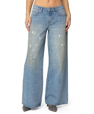 Edikted - Paint Splatter Low Rise Jeans Light Rinse Wash