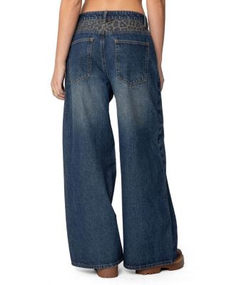 Gwen Leopard Detail Low Rise Dark Rinse Wash Jeans