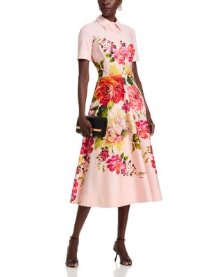 Bold Floral Print Shirt Midi Dress