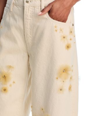 Embellished Low Slung Barrel Jeans in Vanilla Bean