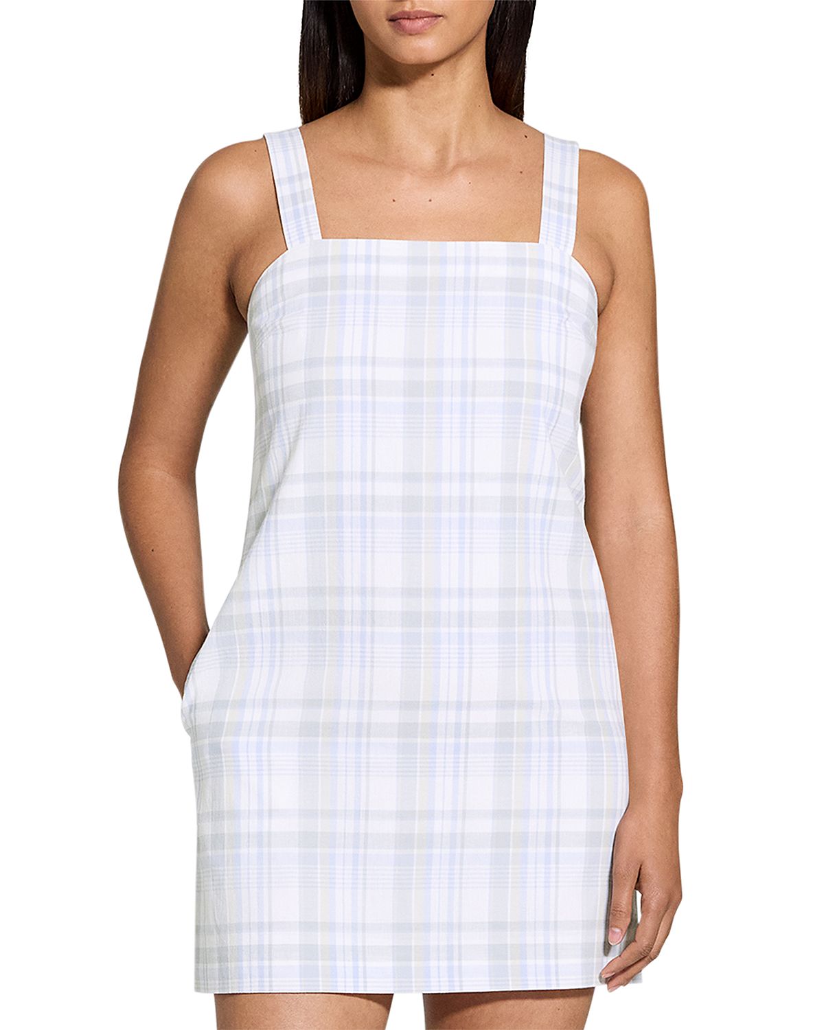 Theory Check Square Neck Mini Dress
