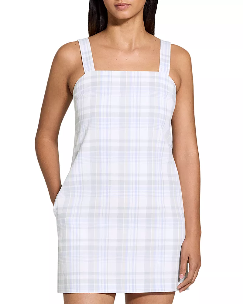 Theory Check Square Neck Mini Dress