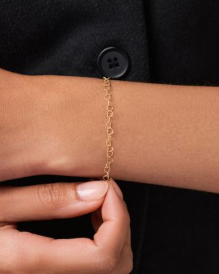 Solid Yellow Gold Heart Chain Bracelet