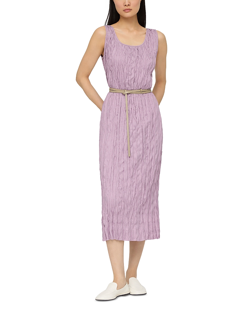 Lafayette 148 Plisse Belted Midi Sleeveless Dress In Lavender