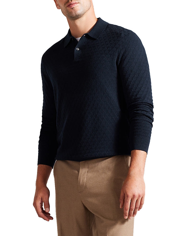 Ted Baker Morar Long Sleeve Regular Fit Knit Polo In Blue