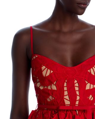 Red Bow Embroidered Midi Dress