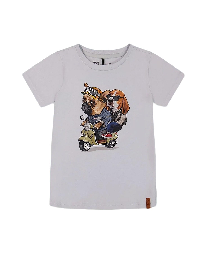 Deux Par Deux Boy's Organic Cotton Graphic Tee Pale Blue And Puppies In Pale Blue And Puppies