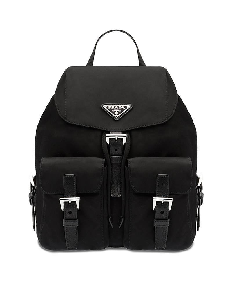Prada Womens Black Logo-plaque Recycled-polyamide Backpack In Black