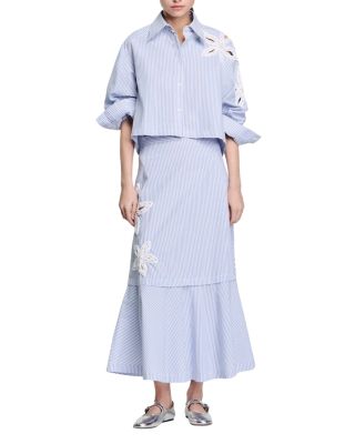 Sandro - Embellished Cutout Shirt & Embellished Cutout Maxi Skirt