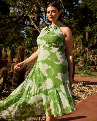 Plus Seafall Halter Neck Asymmetric Midi Dress