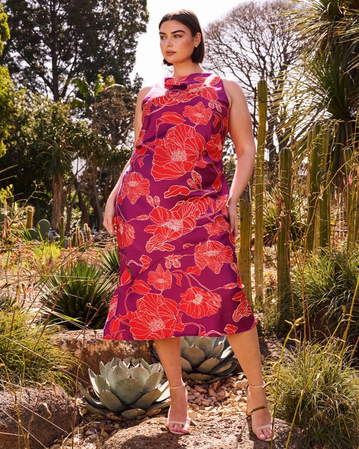 Plus Ember Floral Cowlneck Dress