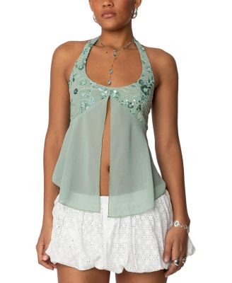 Sequin Chiffon Split Front Top